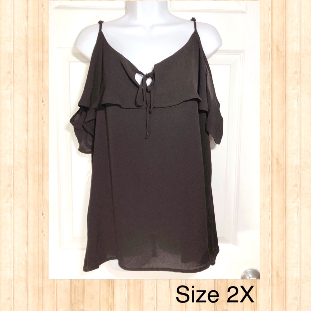 Plus 2X Black Off Shoulder Top by Ambiance